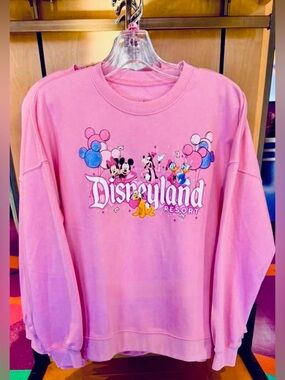 NWT Disney Parks Disneyland Resort Glitter Pink Crewneck Sweatshirt Fab Five